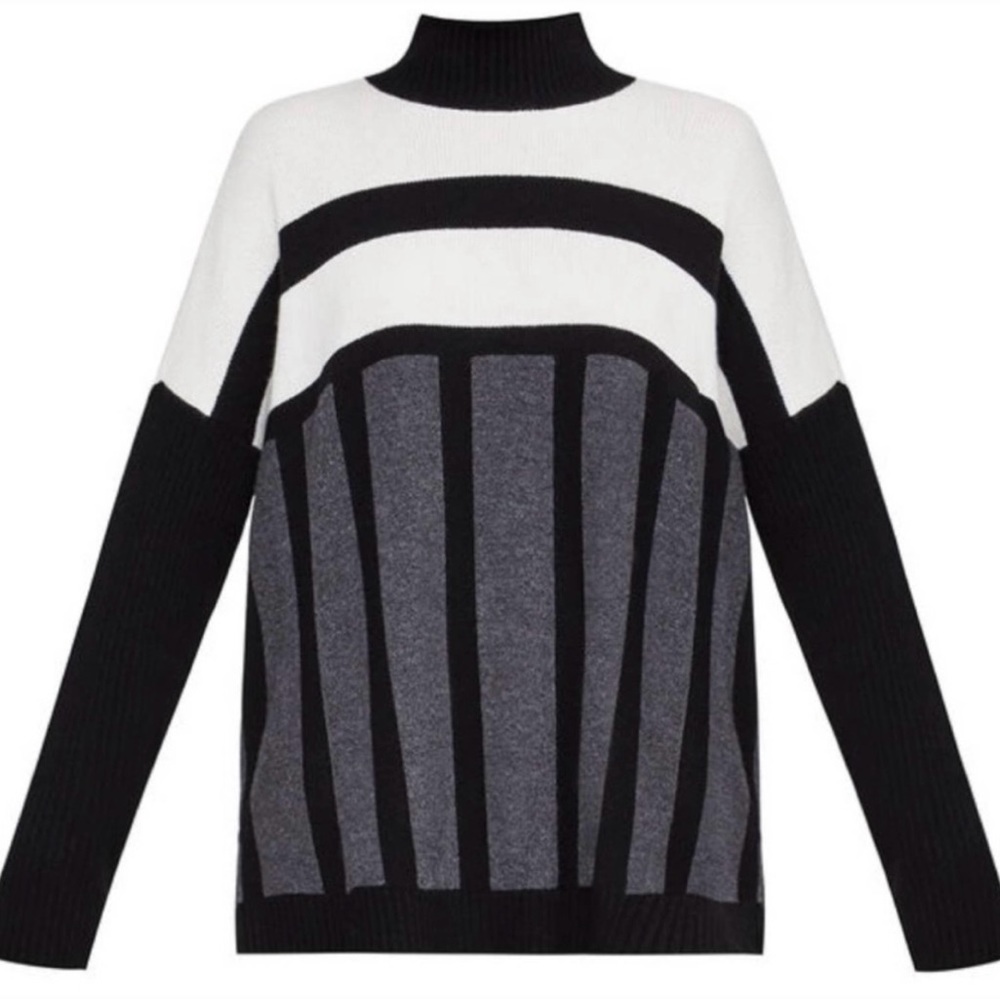 NWT BCBGMaxAzria Color Block Funnel Neck Sweater S
